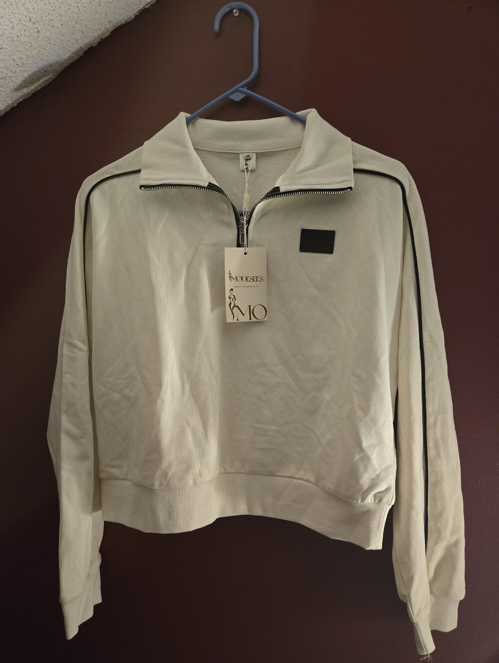Cream Cropped Quarter Zip Sweatshirt